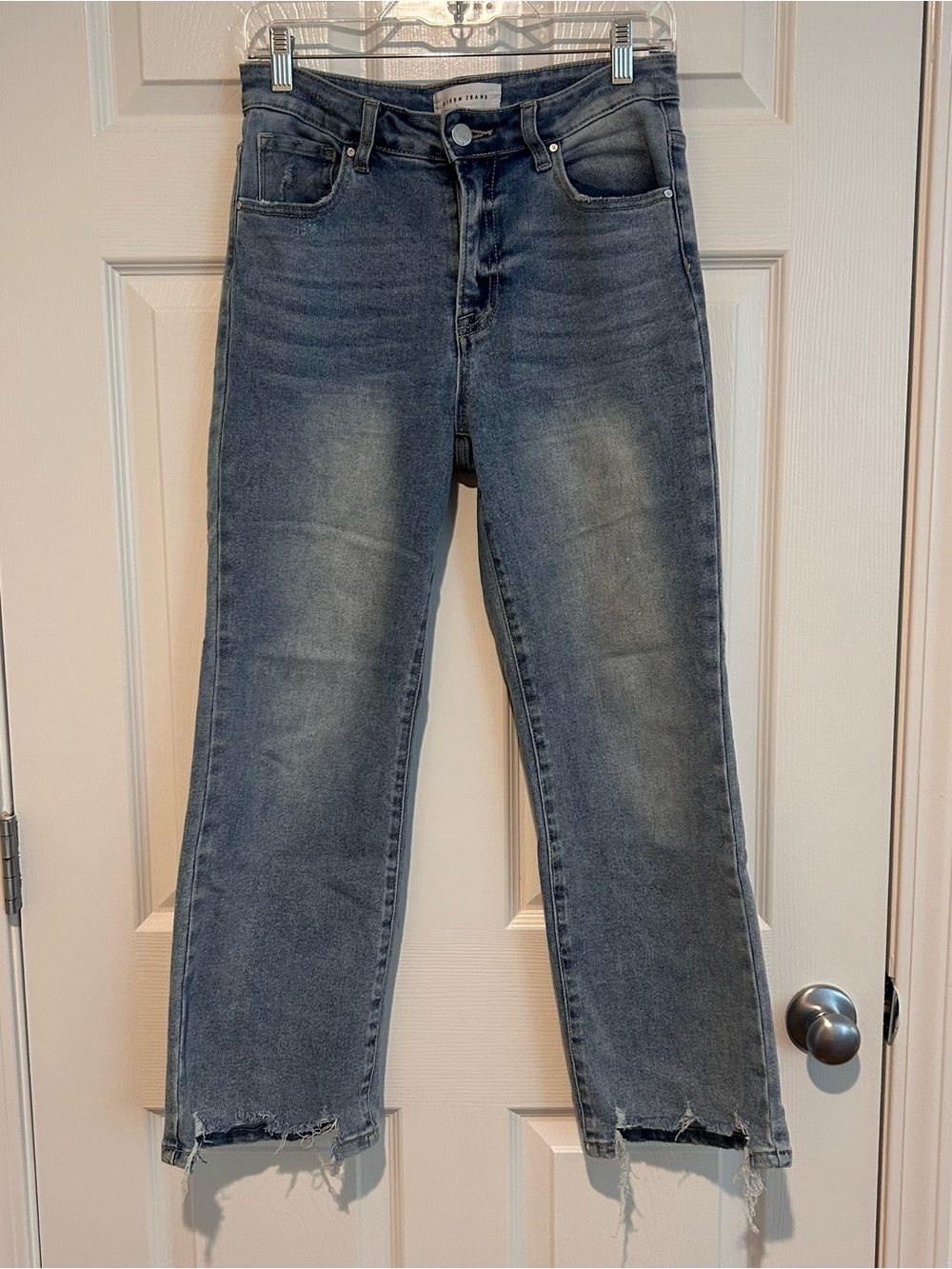 RISEN Women’s Light Wash Ladder Hem Straight-Leg Jeans